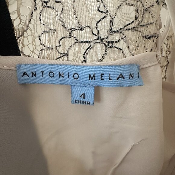 Antonio Melani $169 Lace Dress Women 4 Black Beige Career Peplum Mother of Bride - Picture 8 of 9